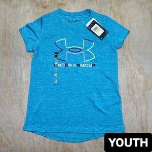 NEW GIRLS Under Armour Tech Big Logo Twist Short Sleeve Shirt MEDIUM Light Blue